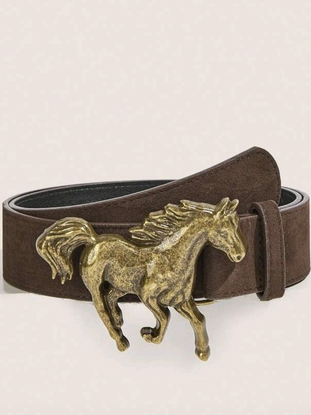 Brown Suede Men’s Belt with Gold Horse Buckle